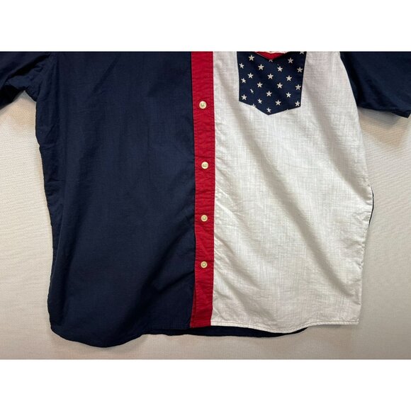 Redhead Mens Button Down Shirt Short Sleeve Sz XL Blue White American Flag Stars - Picture 5 of 12